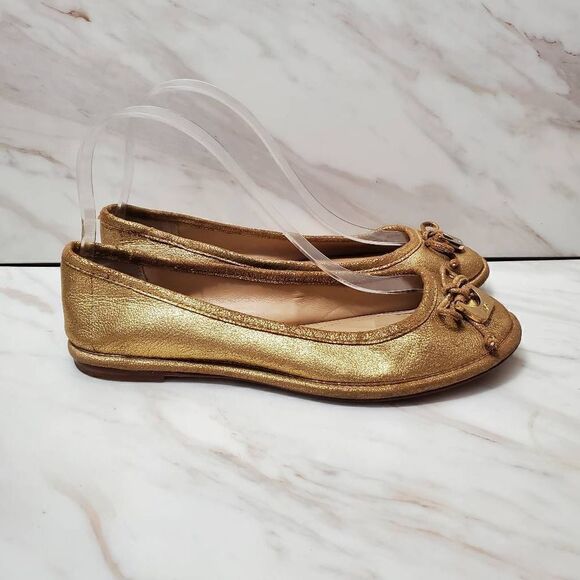 Diane Von Furstenberg Gold Leather Ballet Flats Size 7‎ - Picture 1 of 7